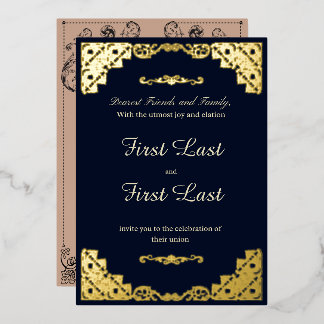Dark Blue Royalty Wedding Foil Einladung
