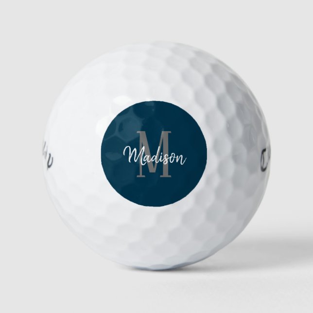 Dark Blue Script Monogram Personalisiert Womens Golfball (Vorderseite)