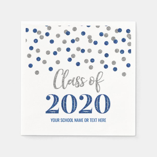 Dark Blue Silver Confetti Class of 2020 Abschluss Serviette (Vorderseite)