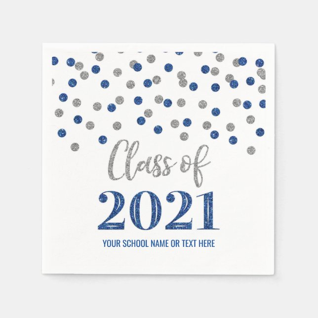 Dark Blue Silver Confetti Class of 2021 Abschluss Serviette (Vorderseite)