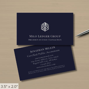 Dark Blue Silver Geometric Logo Visitenkarte
