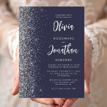 Dark Blue Silver Glitzer Calligraphy Wedding