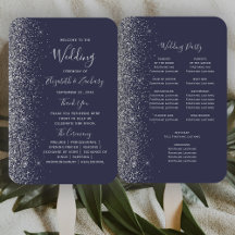 Dark Blue Silver Glitzer Edge Wedding Program