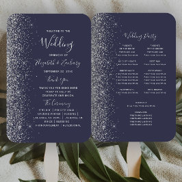 Dark Blue Silver Glitzer Edge Wedding Program Fächer