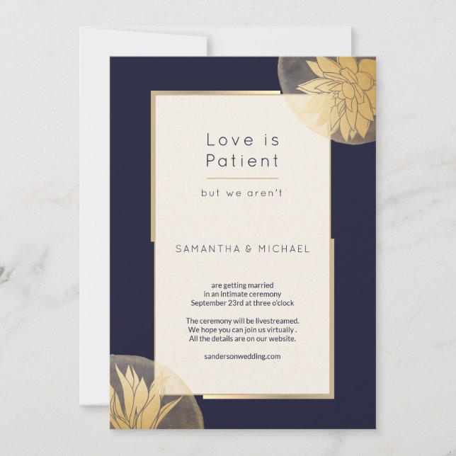 Dark Blue Small Downsize Wedding Liebe ist Patient Save The Date (Vorderseite)