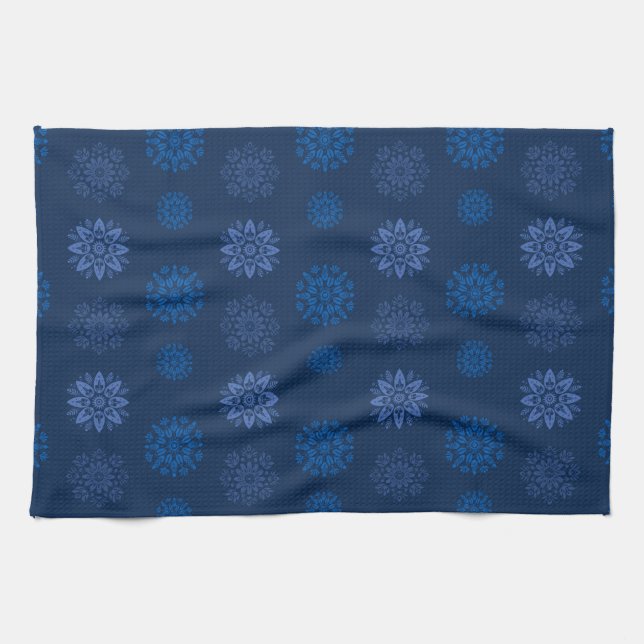Dark Blue Snowflake Pattern Geschirrtuch (Horizontal)