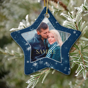 Dark Blue Snowflake Star Keramik Ornament