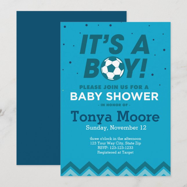 Dark Blue Soccer Baby Shower Einladung (Vorne/Hinten)