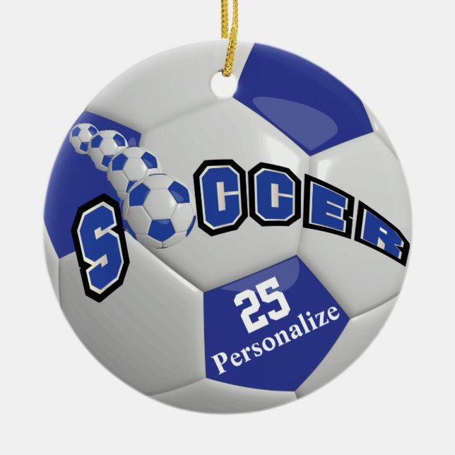 Dark Blue Soccer Ball | Personalisieren Keramik Ornament (Vorne)