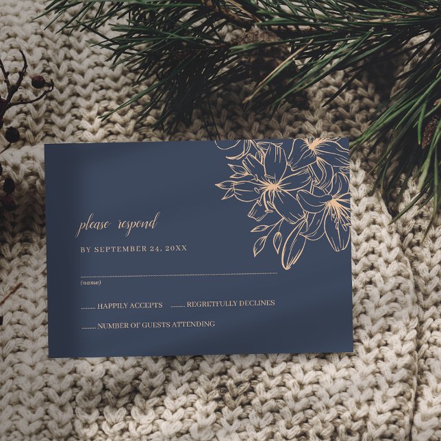 Dark Blue Soft Wedding RSVP Karte (Von Creator hochgeladen)