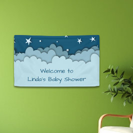 Dark Blue Stars Celestial Welcome Baby Dusche Banner