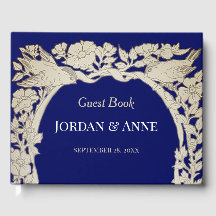Dark Blue Tan Floral Bird Pencil Zeichnend Hochzei