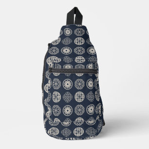 Dark Blue & Tan japanische Symbole Crossbody Bag
