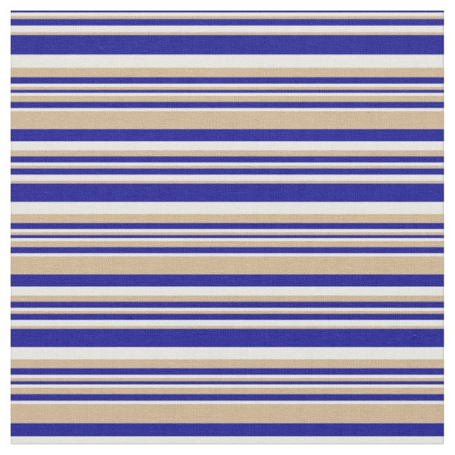 Dark Blue, Tan & Minze Cream Lines Muster Stoff (Nahaufnahme)