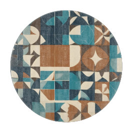Dark Blue, Teal, Brown, and Tan Geometric Pattern Schneidebrett