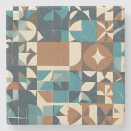 Dark Blue, Teal, Brown, and Tan Geometric Pattern Steinuntersetzer