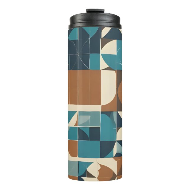 Dark Blue, Teal, Brown, and Tan Geometric Pattern Thermosbecher (Vorderseite)