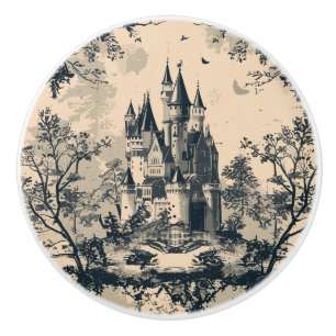 Dark Blue Toile French Castle Keramikknauf