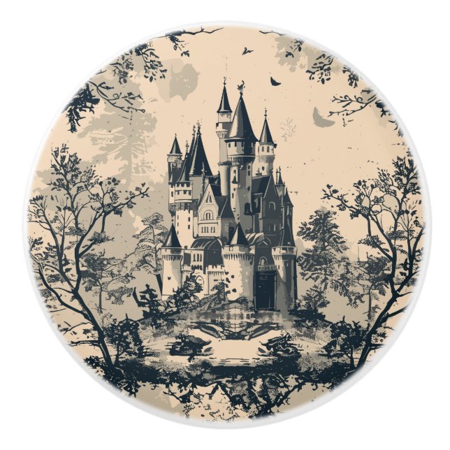 Dark Blue Toile French Castle Keramikknauf (Vorderseite)