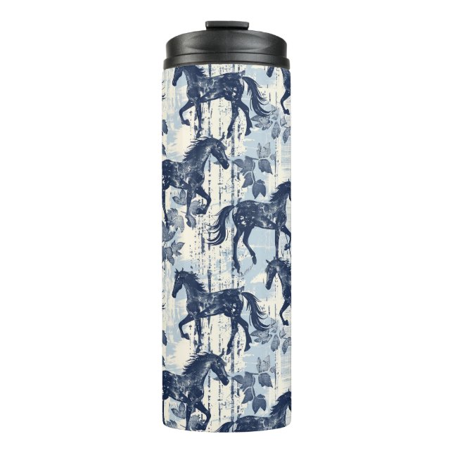 Dark Blue Toile Pferde Racing Thermosbecher (Vorderseite)