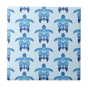 Dark Blue Tribal Honu Turtles Fliese