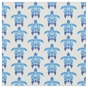 Dark Blue Tribal Honu Turtles Stoff