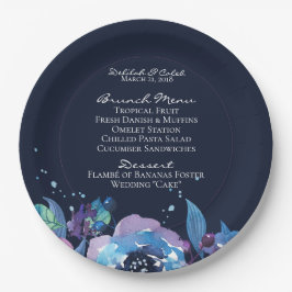 Dark Blue Twilight Floral Watercolor Wedding Pappteller