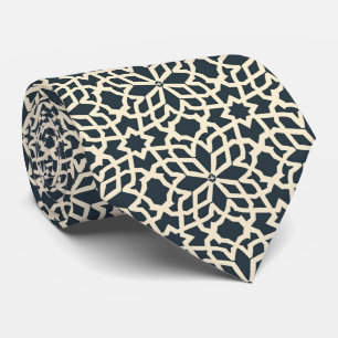 Dark Blue und Ivory Geometric Pattern - Modernes Krawatte