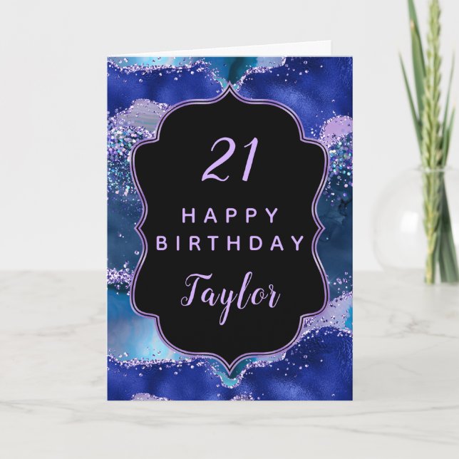 Dark Blue und Lila Ocean Agate Happy Birthday Karte (Vorderseite)