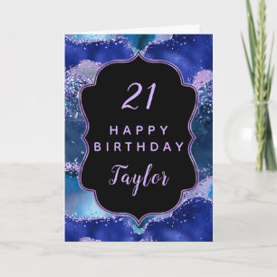 Dark Blue und Lila Ocean Agate Happy Birthday Karte