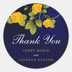 Dark Blue und Marigold Yellow Rose Runder Aufkleber