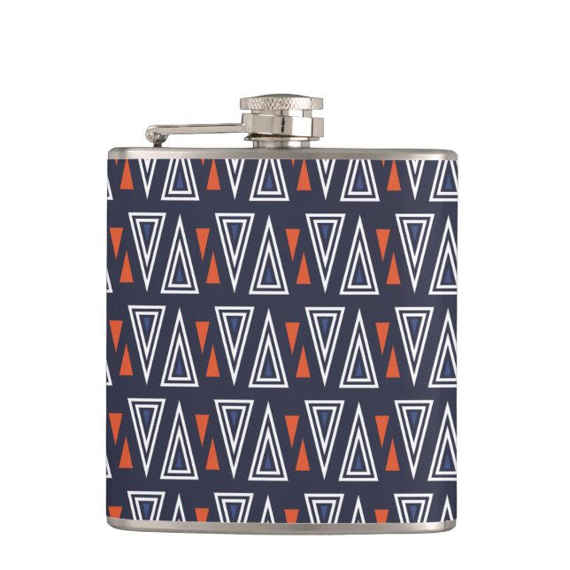 Dark Blue und Red Geometric Triangle Pattern Flachmann (Vorderseite)