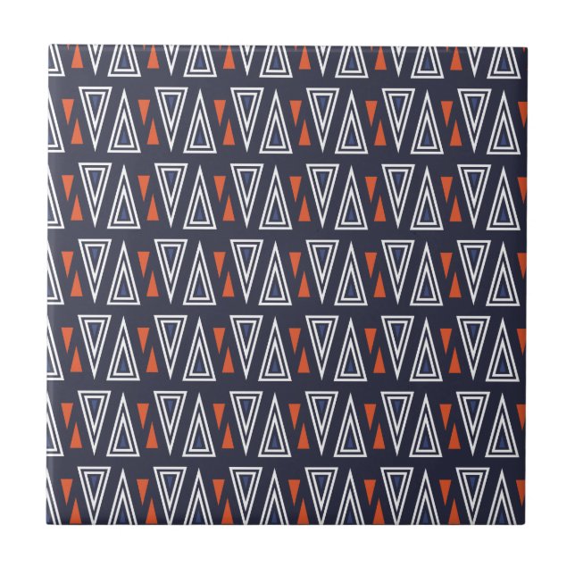 Dark Blue und Red Geometric Triangle Pattern Fliese (Vorderseite)