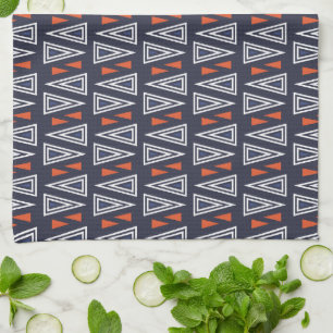 Dark Blue und Red Geometric Triangle Pattern Geschirrtuch