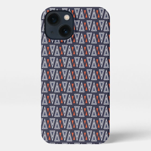 Dark Blue und Red Geometric Triangle Pattern iPhone Hülle (Rückseite)