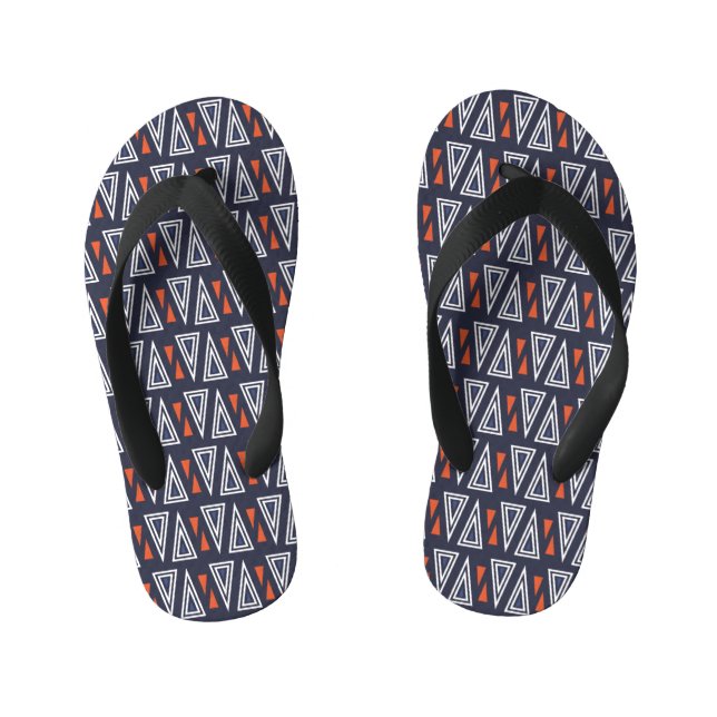 Dark Blue und Red Geometric Triangle Pattern Kinderbadesandalen (Fußbett)