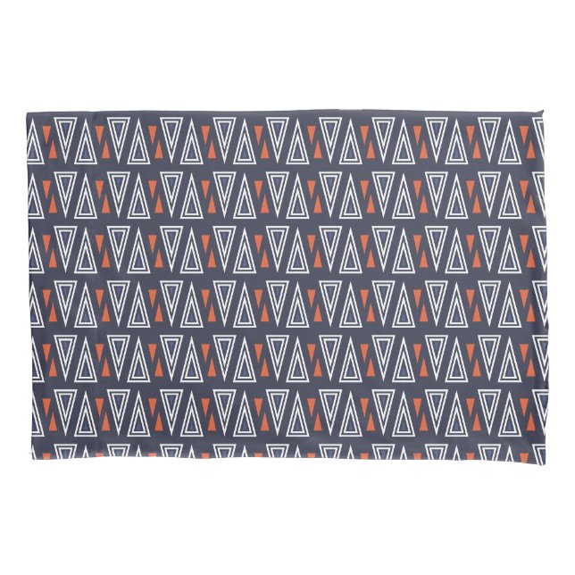 Dark Blue und Red Geometric Triangle Pattern Kissenbezug (Vorderseite)