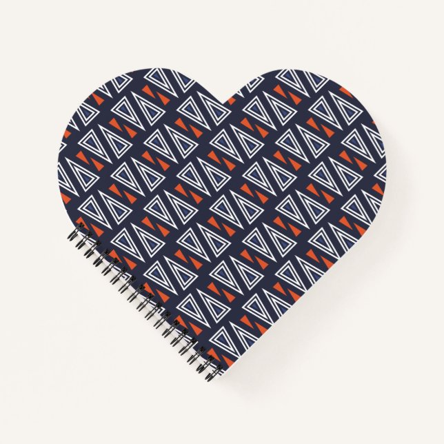 Dark Blue und Red Geometric Triangle Pattern Notizbuch (Vorderseite)