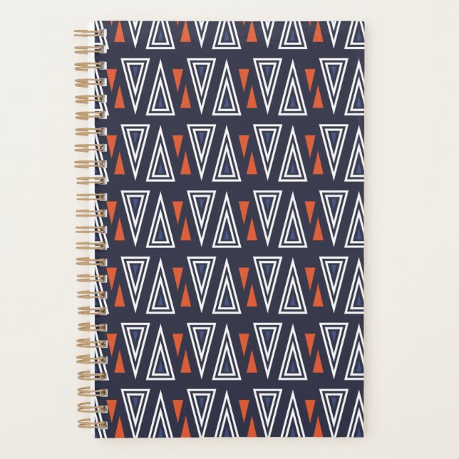 Dark Blue und Red Geometric Triangle Pattern Planer (Vorderseite)