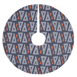 Dark Blue und Red Geometric Triangle Pattern Polyester Weihnachtsbaumdecke