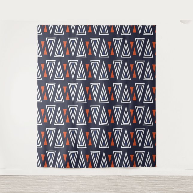 Dark Blue und Red Geometric Triangle Pattern Wandteppich (Vorderseite)