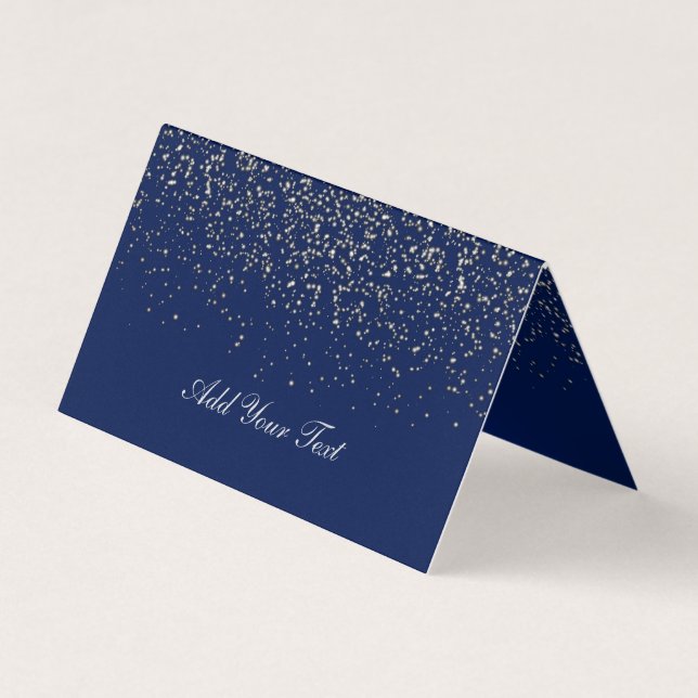 Dark Blue und Silver Confetti | PLATZKARTEN Visitenkarten (Vorderseite)