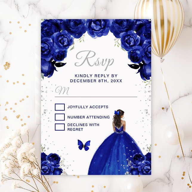 Dark Blue und Silver Dark Skin Princess RSVP Karte (Von Creator hochgeladen)