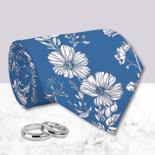 Dark Blue und White Chinoiserie Floral Krawatte