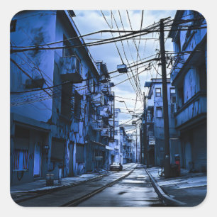 Dark Blue und White City Street Quadratischer Aufkleber