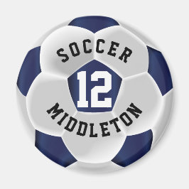 Dark Blue und White Soccer Sport Ball Magnet