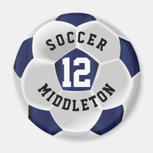 Dark Blue und White Soccer Sport Ball Magnet