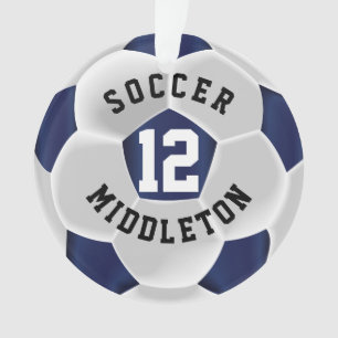 Dark Blue und White Soccer Sport Ball Ornament