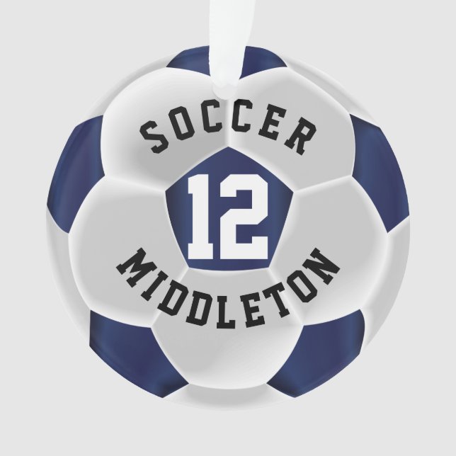 Dark Blue und White Soccer Sport Ball Ornament (Vorderseite)