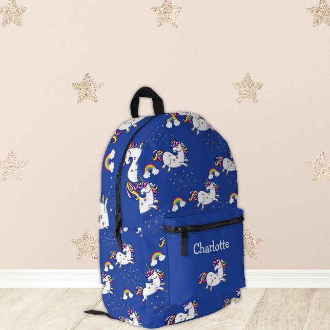 Dark Blue Unicorn Wonderland Bedruckter Rucksack (Von Creator hochgeladen)